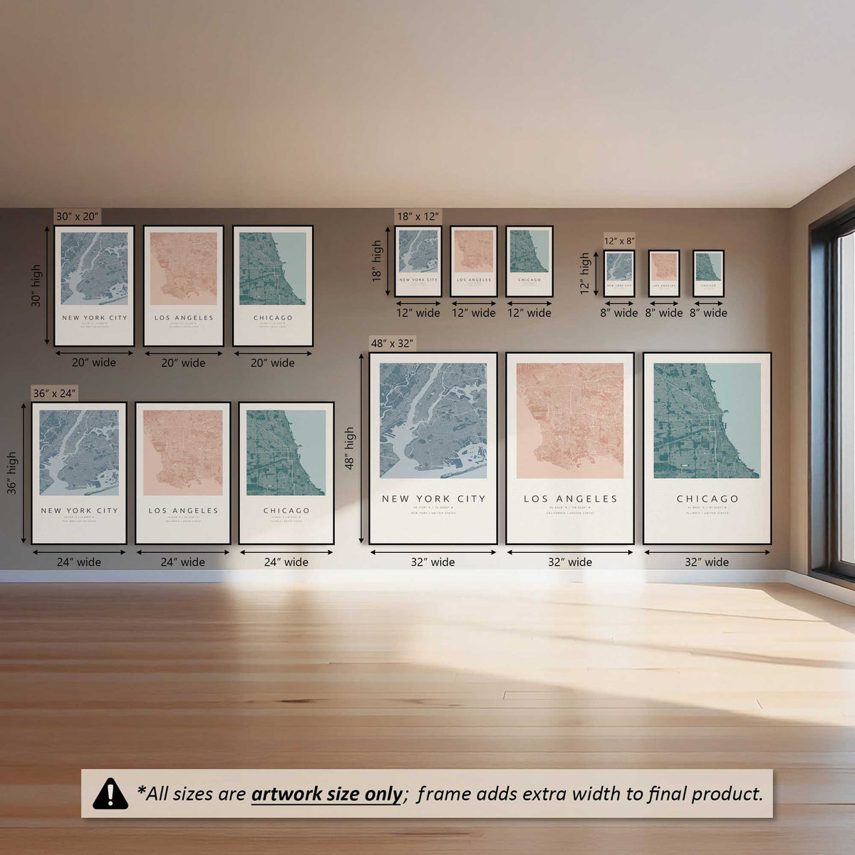Chicago, Los Angeles & New York City Grids, Set of 3 Canvas Prints