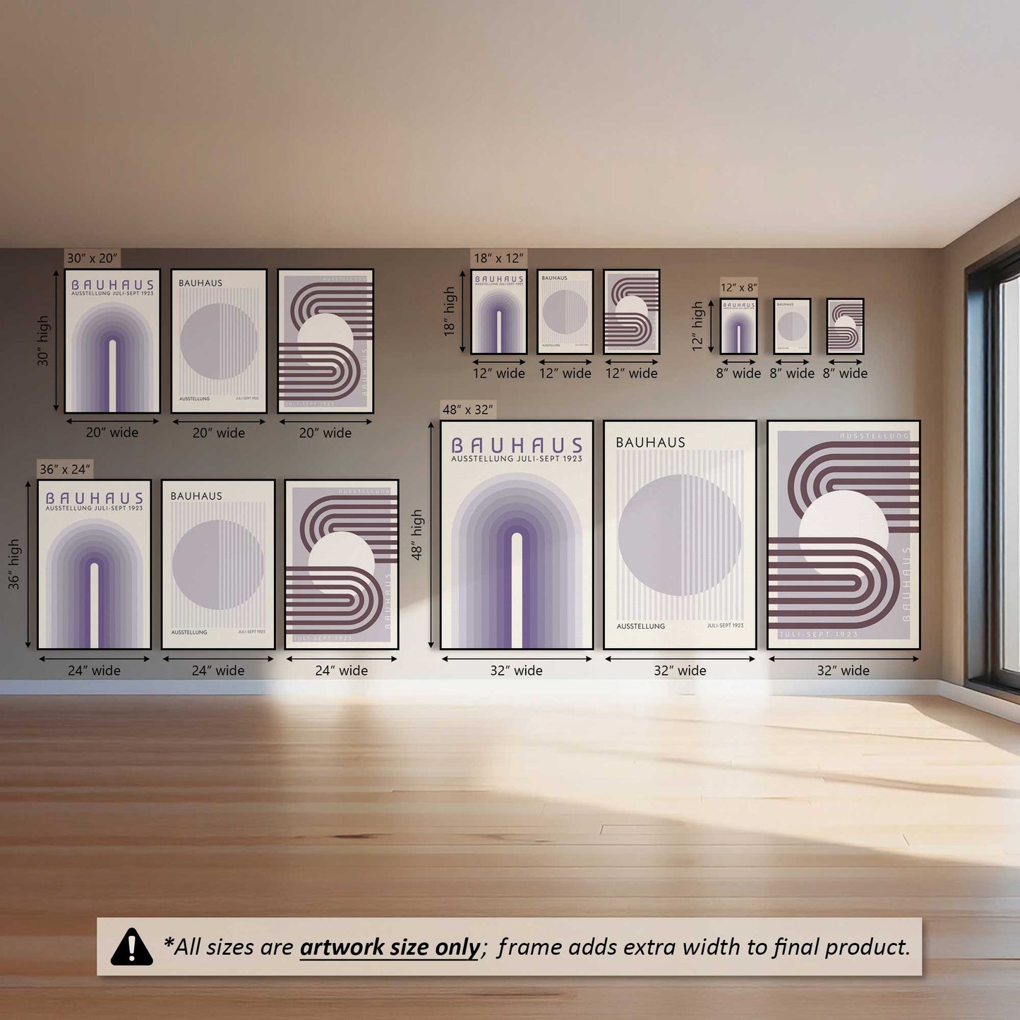 Lilac Bauhaus Trio, Set of 3 Canvas Prints