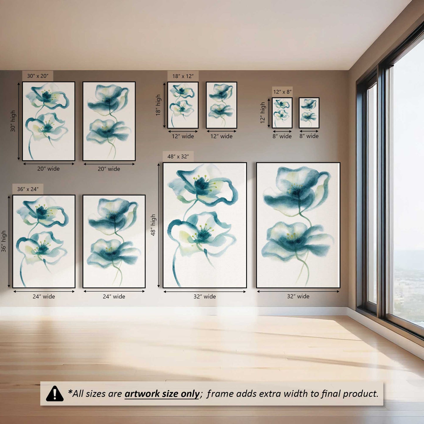 Teal Whisper Blooms, Set of 2 Canvas Prints