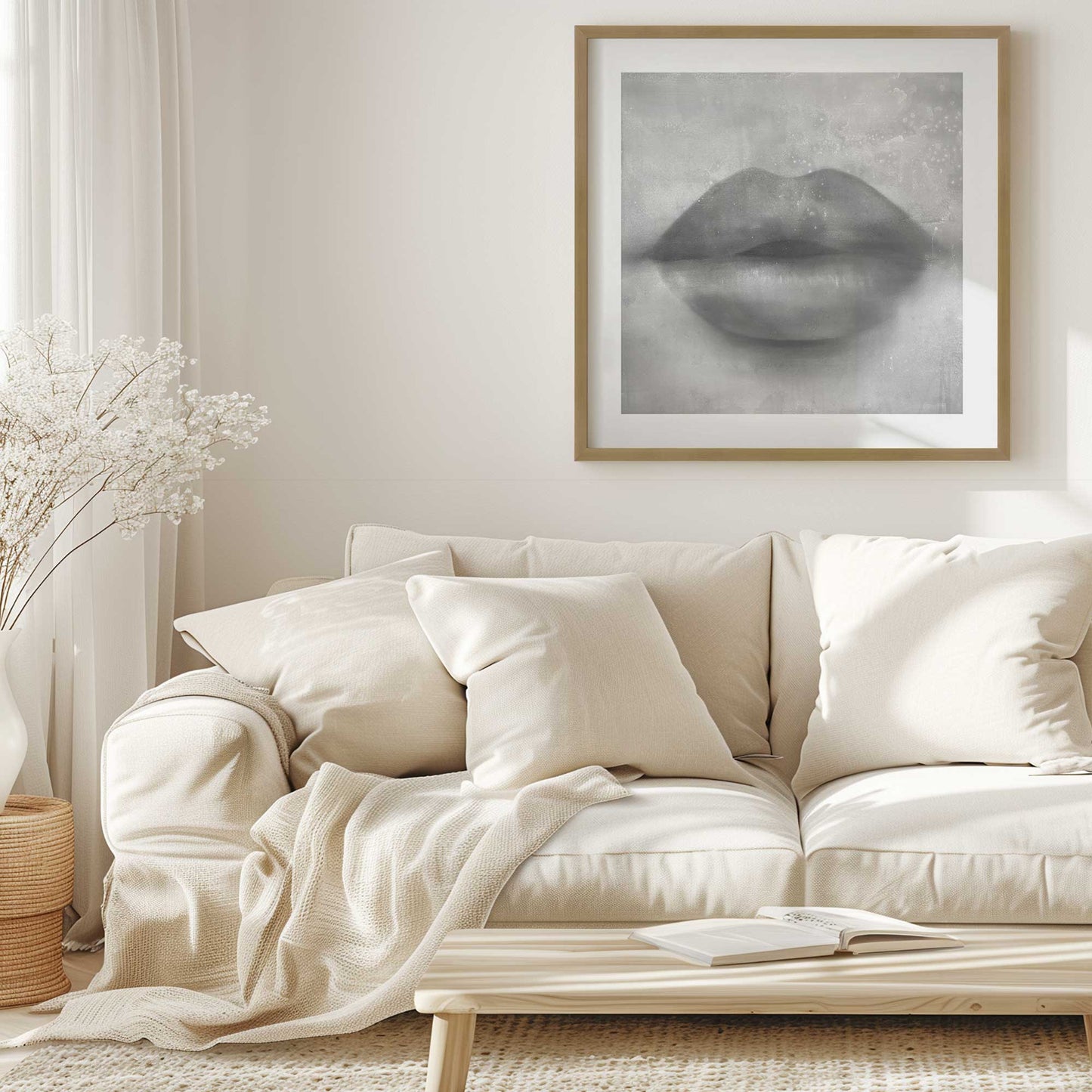 Grey Kiss Lips Art Print