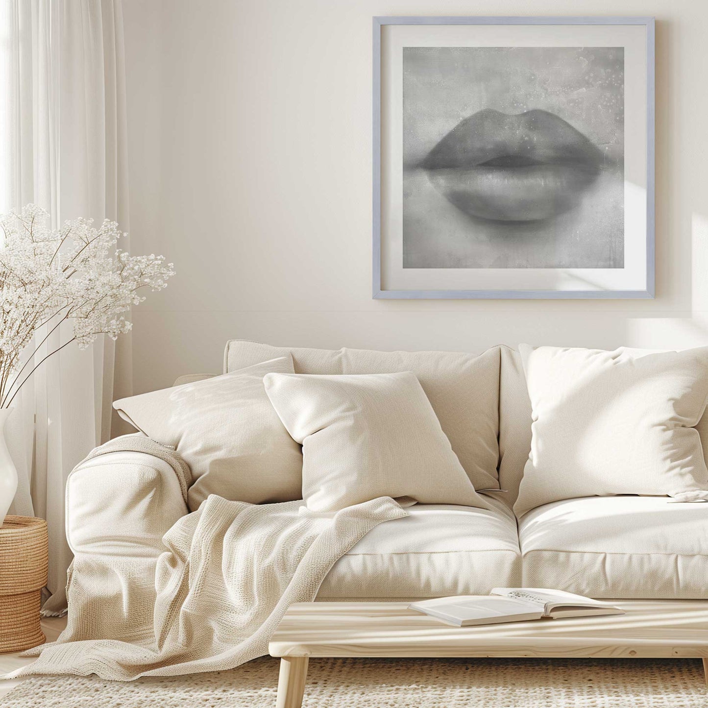 Grey Kiss Lips Art Print