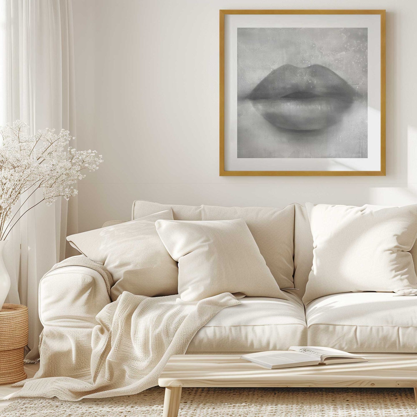 Grey Kiss Lips Art Print