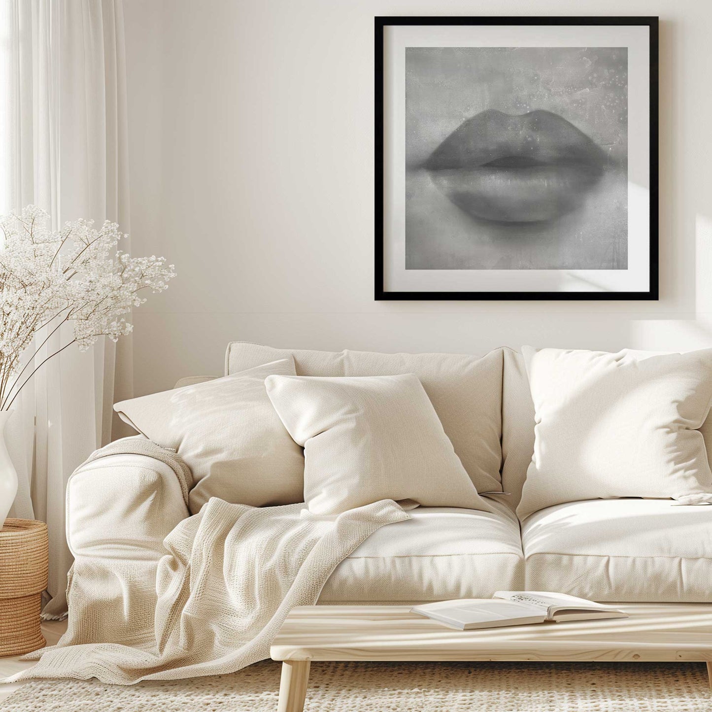 Grey Kiss Lips Art Print