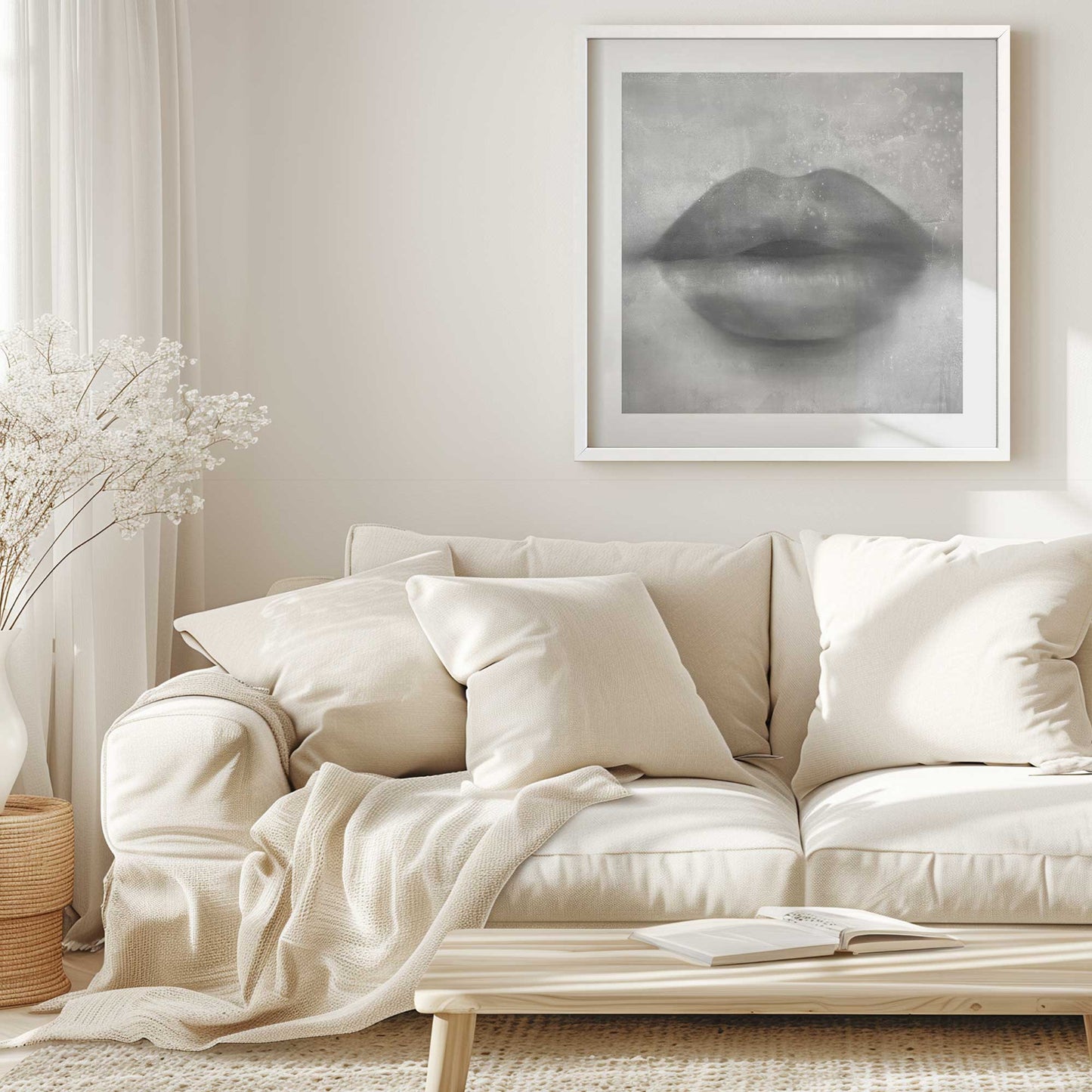 Grey Kiss Lips Art Print