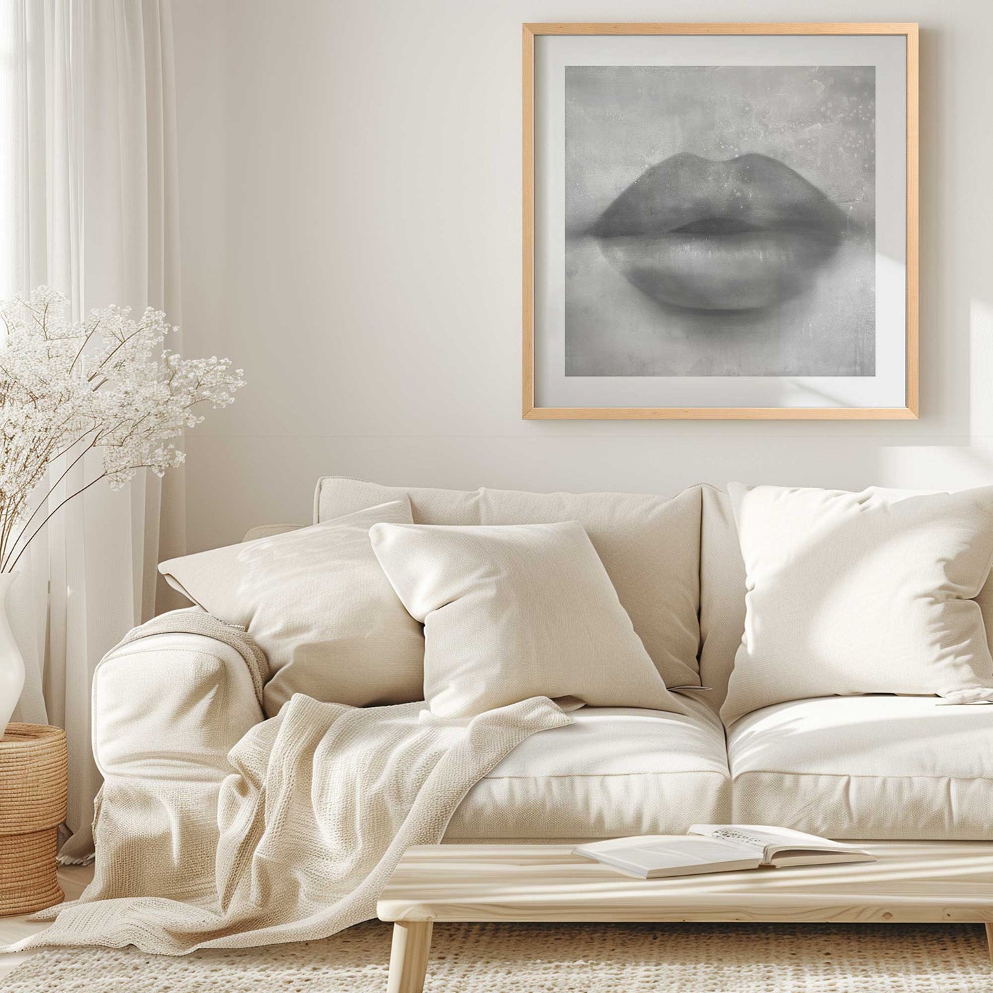 Grey Kiss Lips Art Print