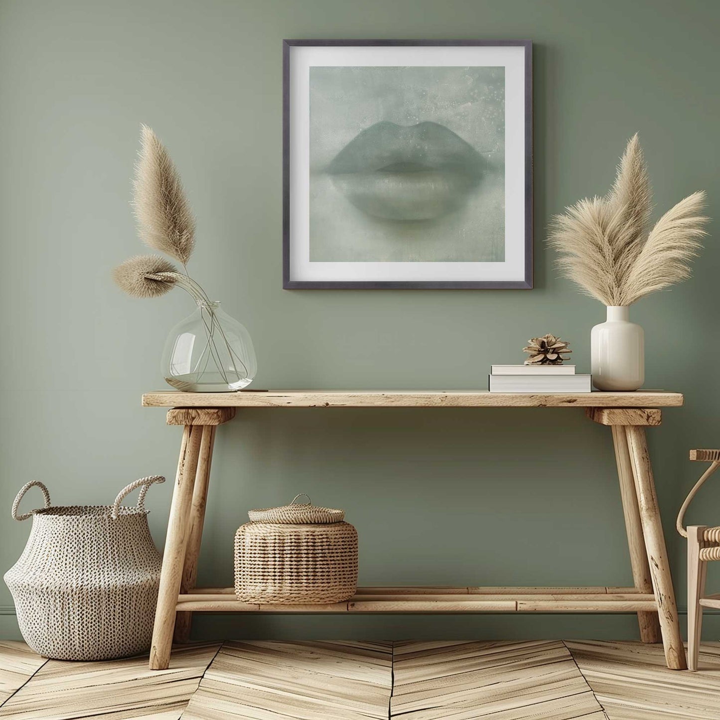 Green Kiss Lips Art Print
