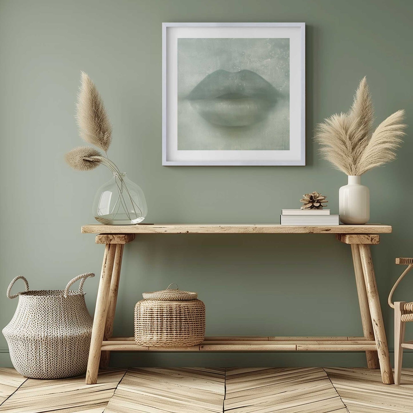 Green Kiss Lips Art Print