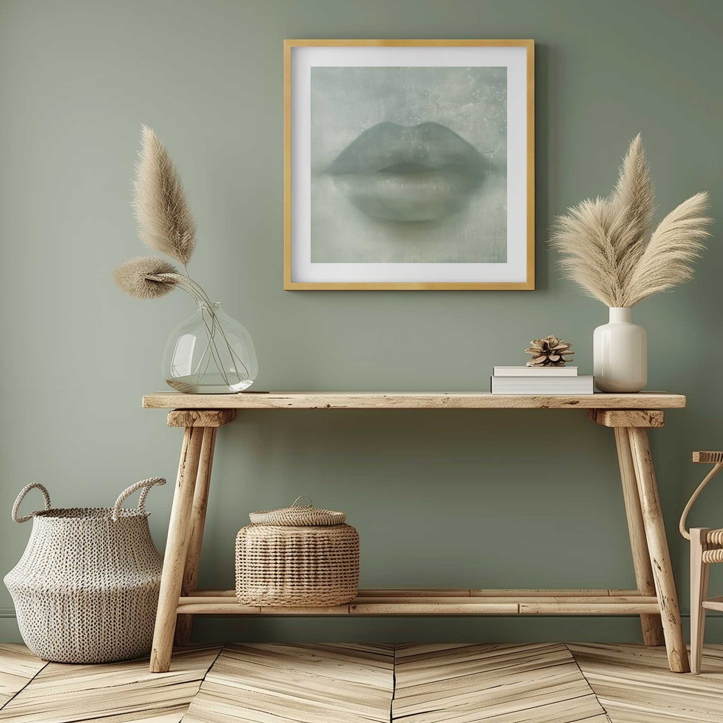 Green Kiss Lips Art Print