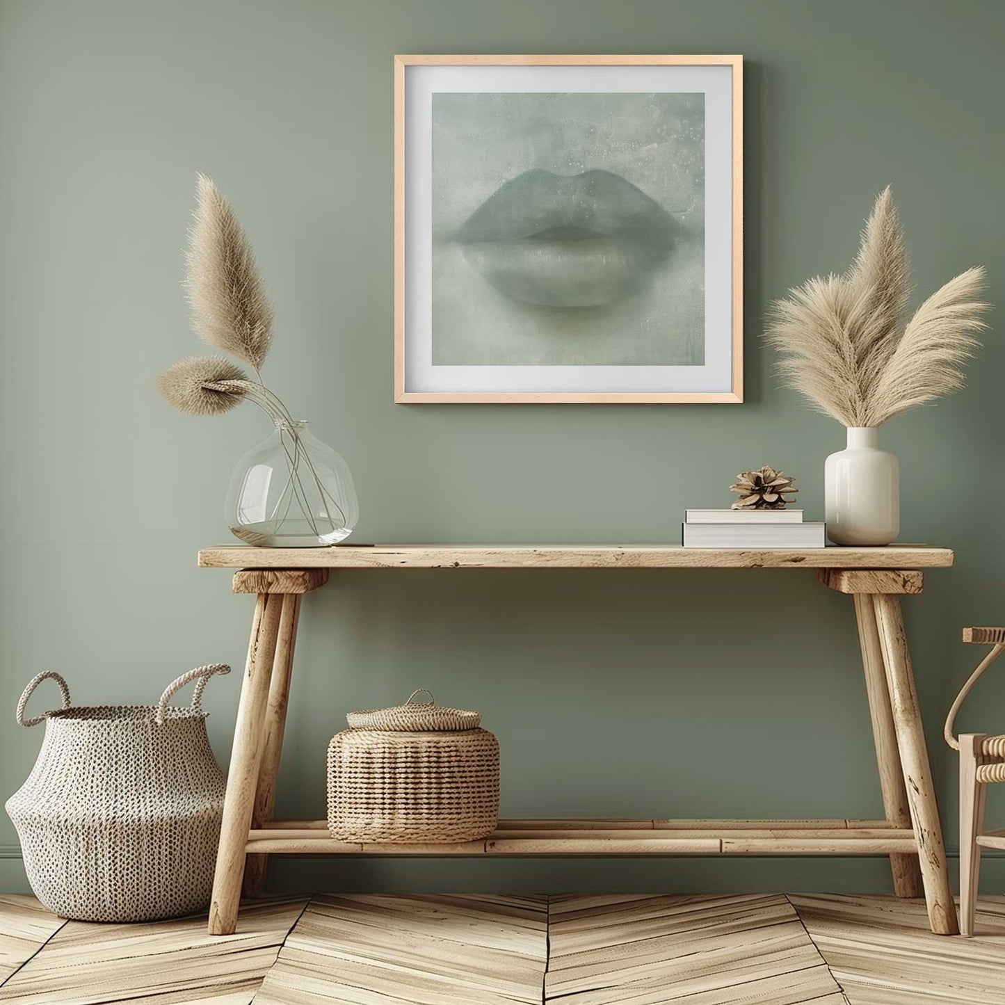 Green Kiss Lips Art Print