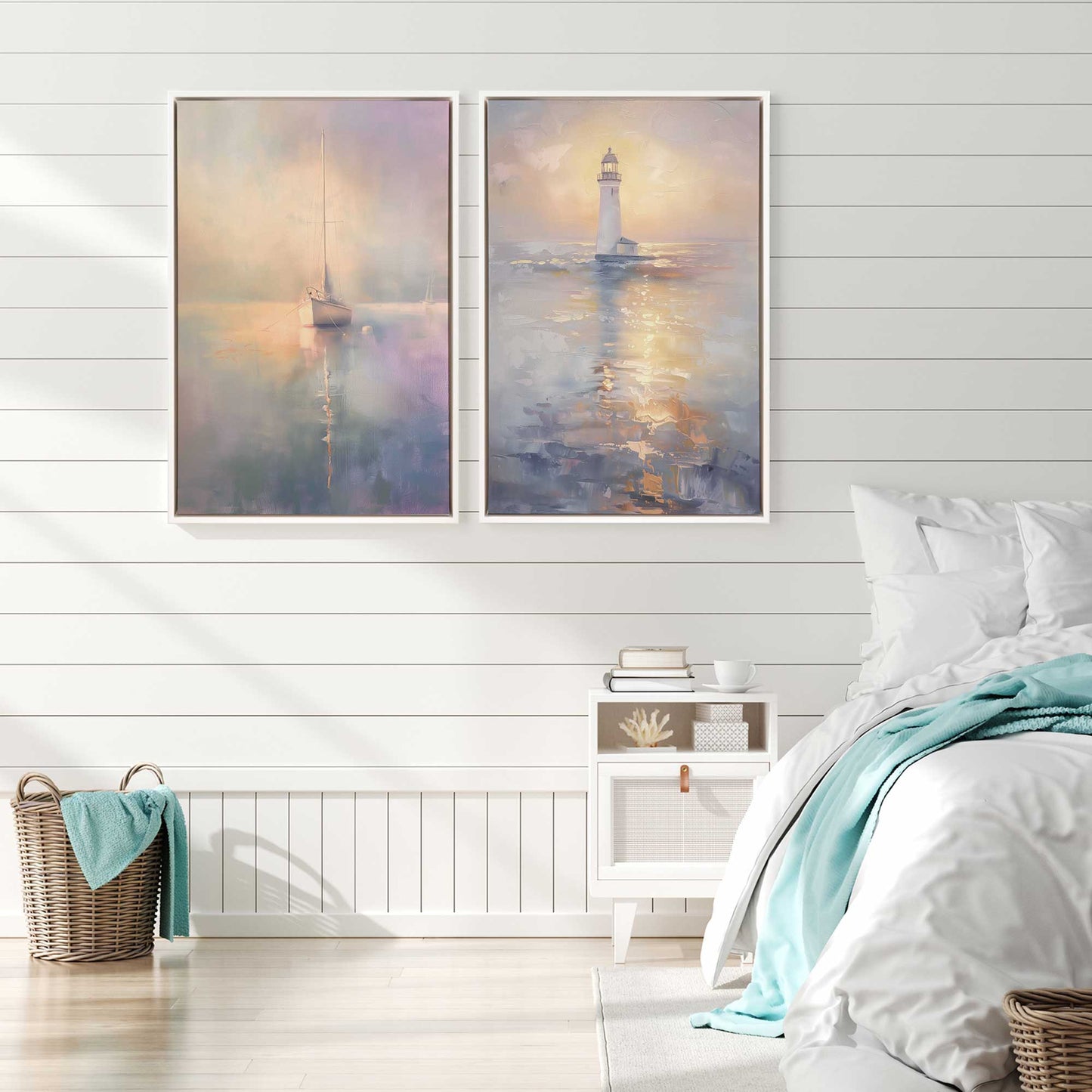 Foggy Sunset Sail Canvas Print, Set of 2