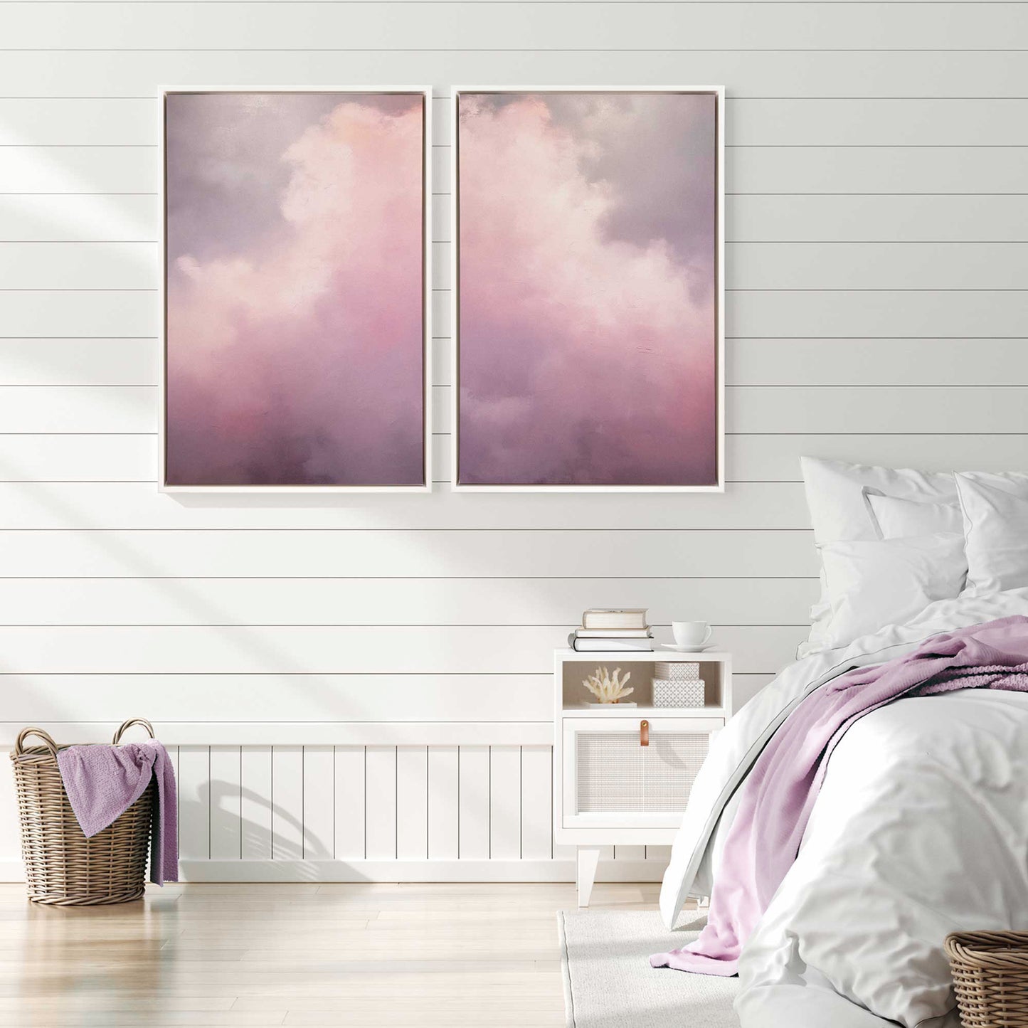 Soft Pink Clouds Canvas Print, Set of 2