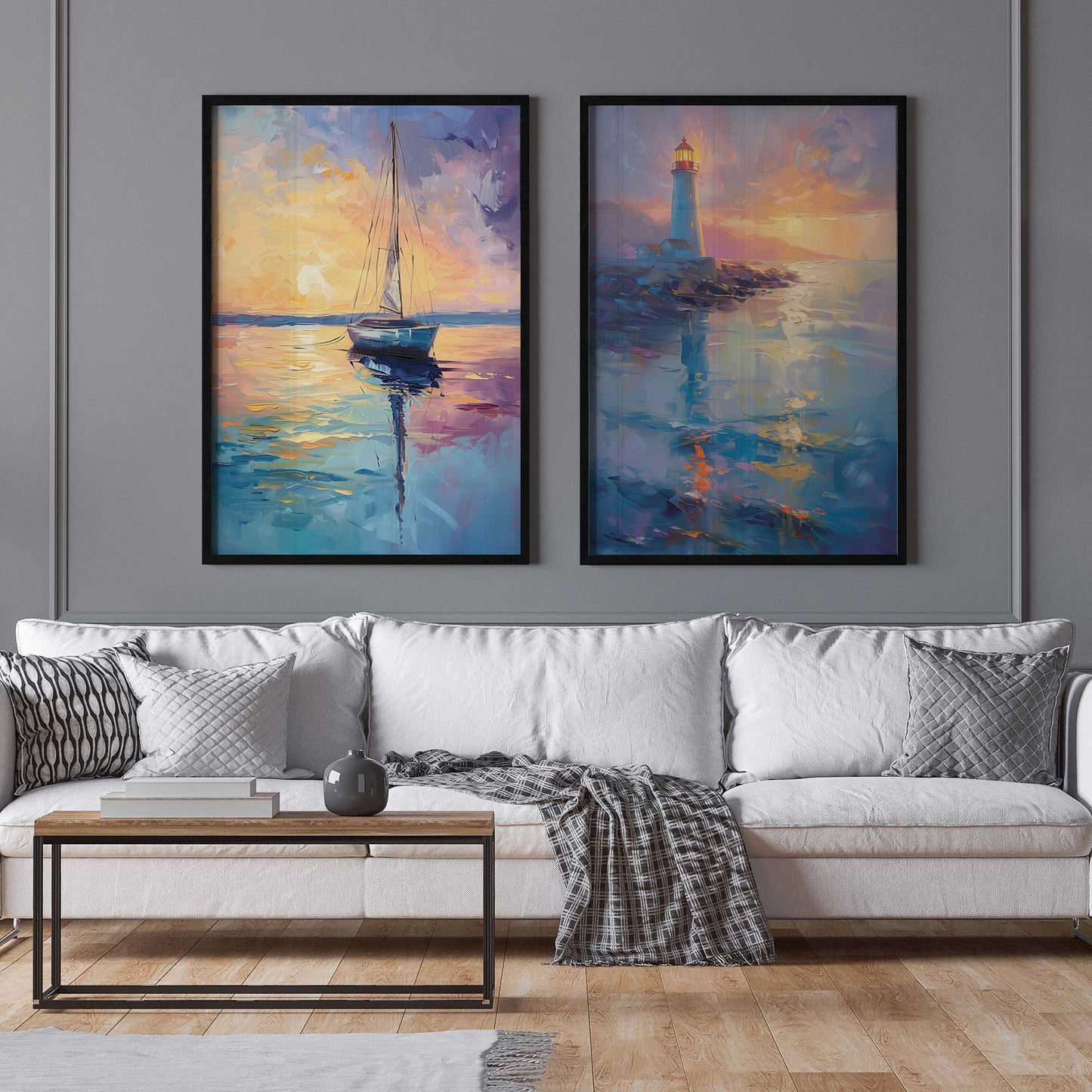 Bright Sunset Sail Art Print, Set of 2