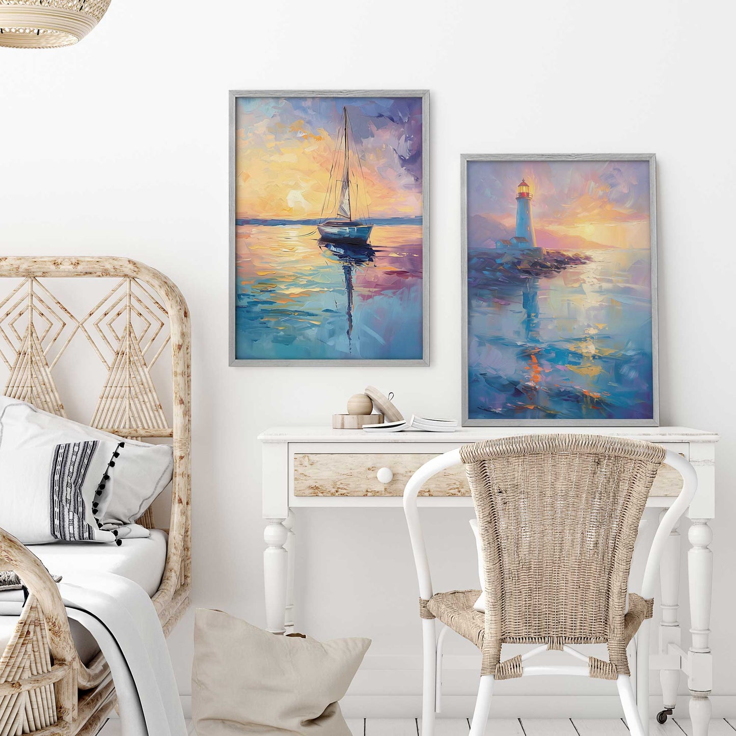 Bright Sunset Sail Art Print, Set of 2
