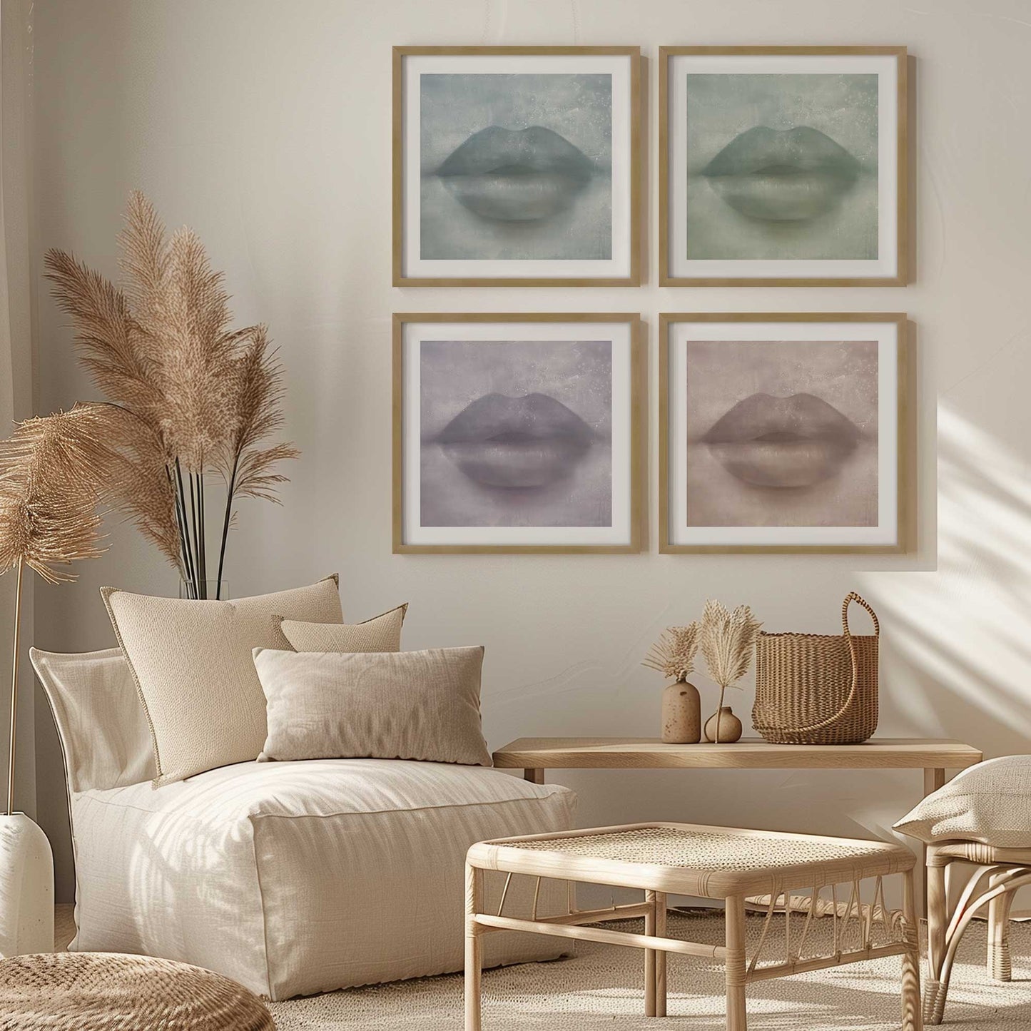 Colorful Kiss Lips Art Print, Set of 4