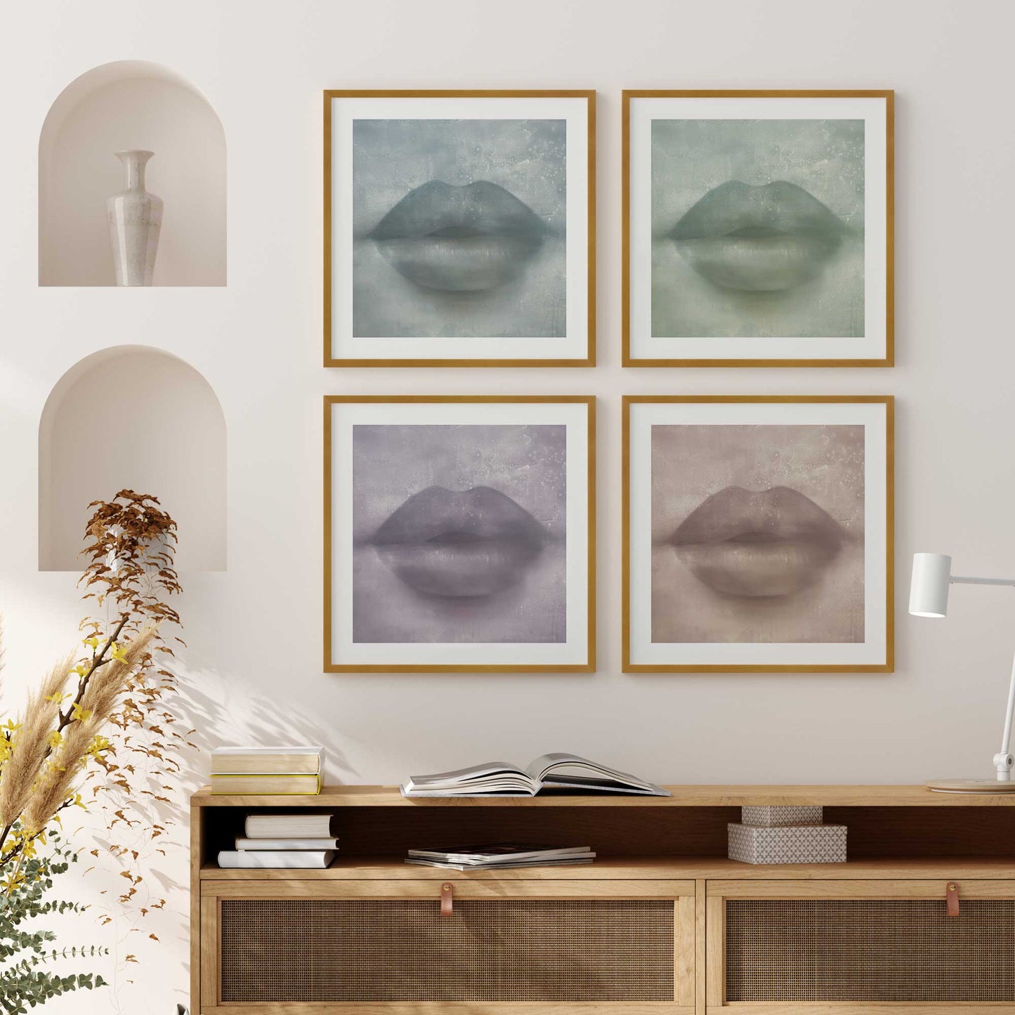 Colorful Kiss Lips Art Print, Set of 4