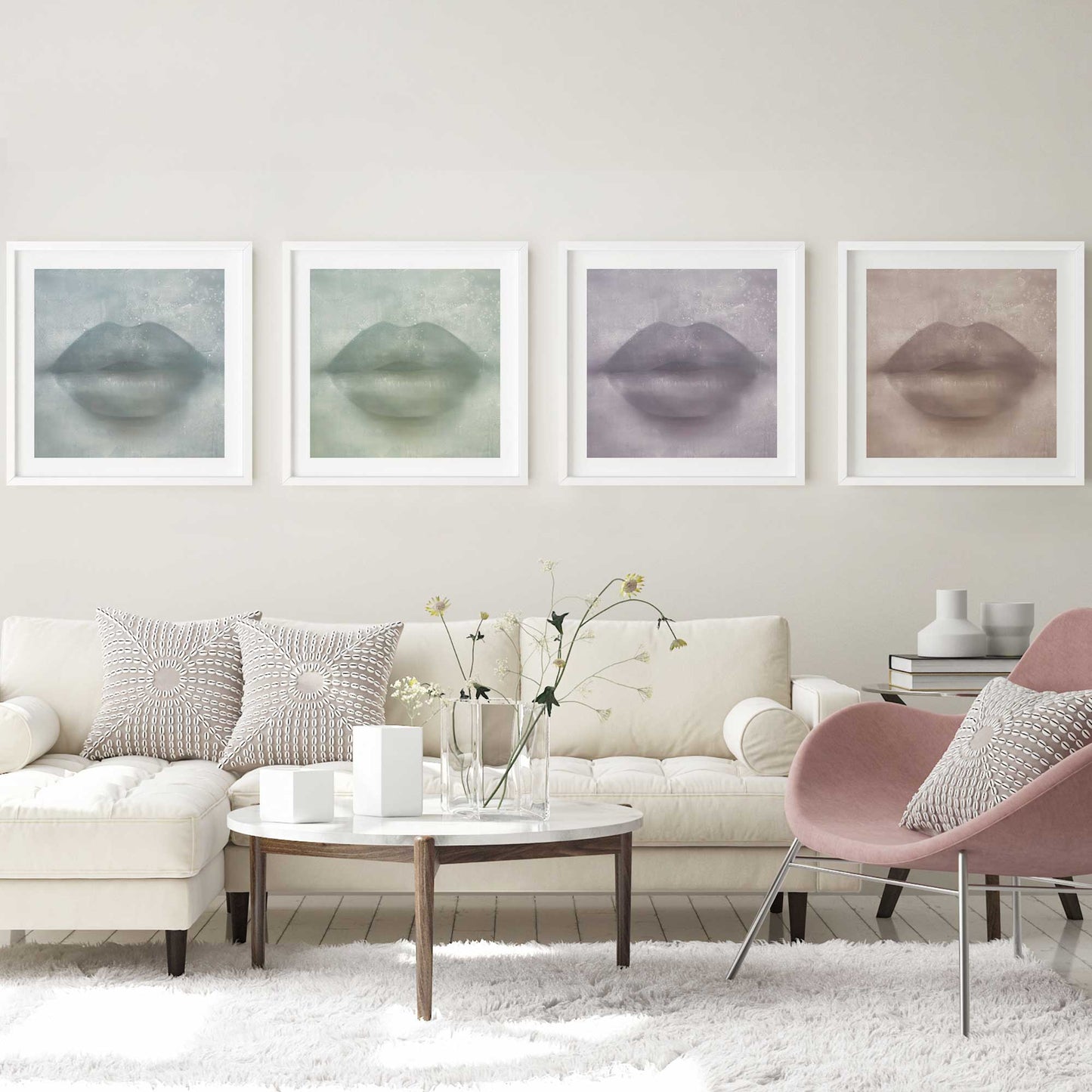 Colorful Kiss Lips Art Print, Set of 4