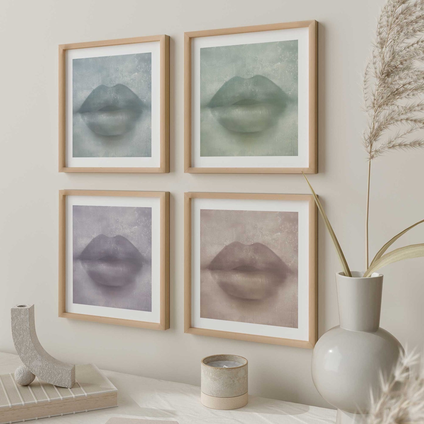 Colorful Kiss Lips Art Print, Set of 4