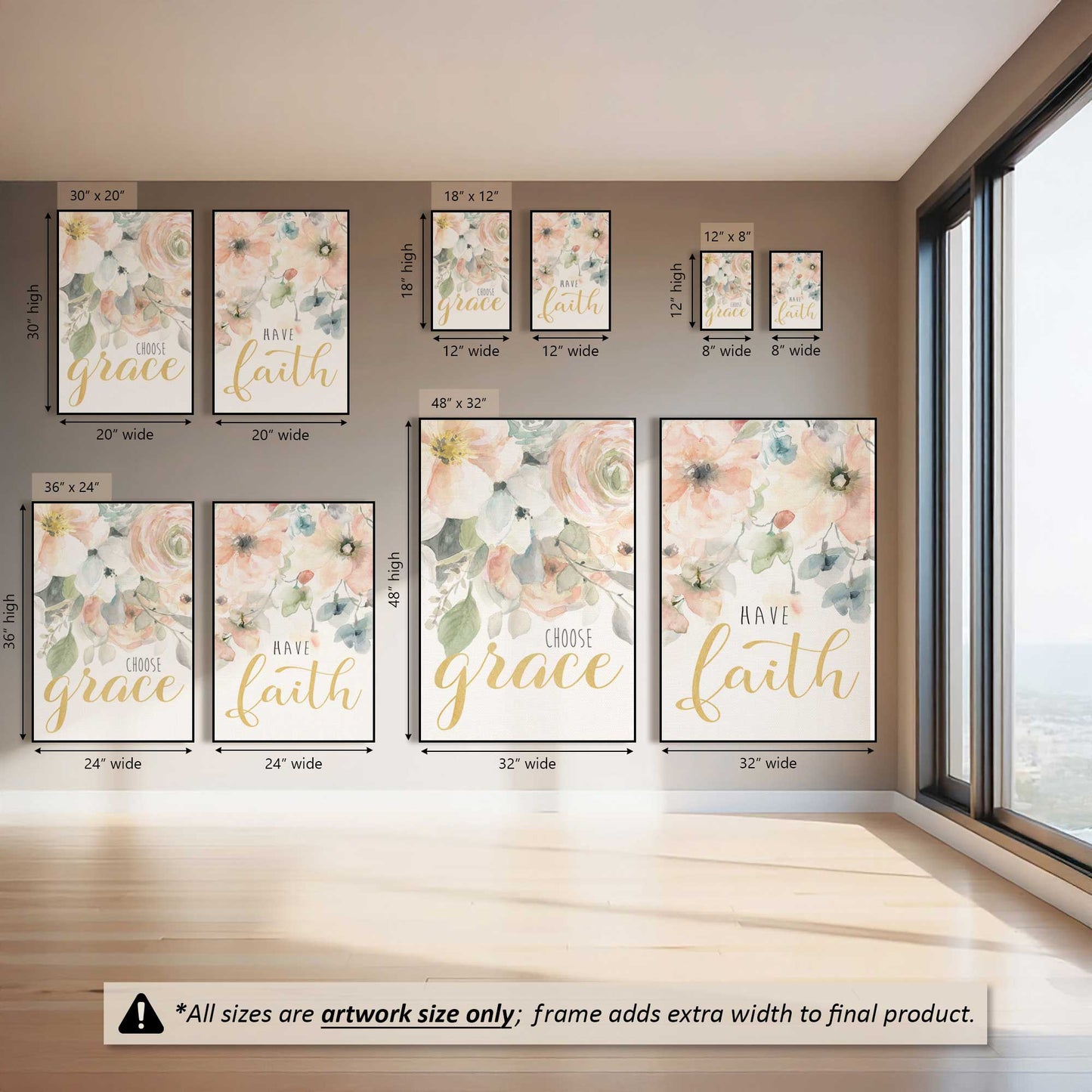 Golden Faith Blooms, Set of 2 Canvas Prints