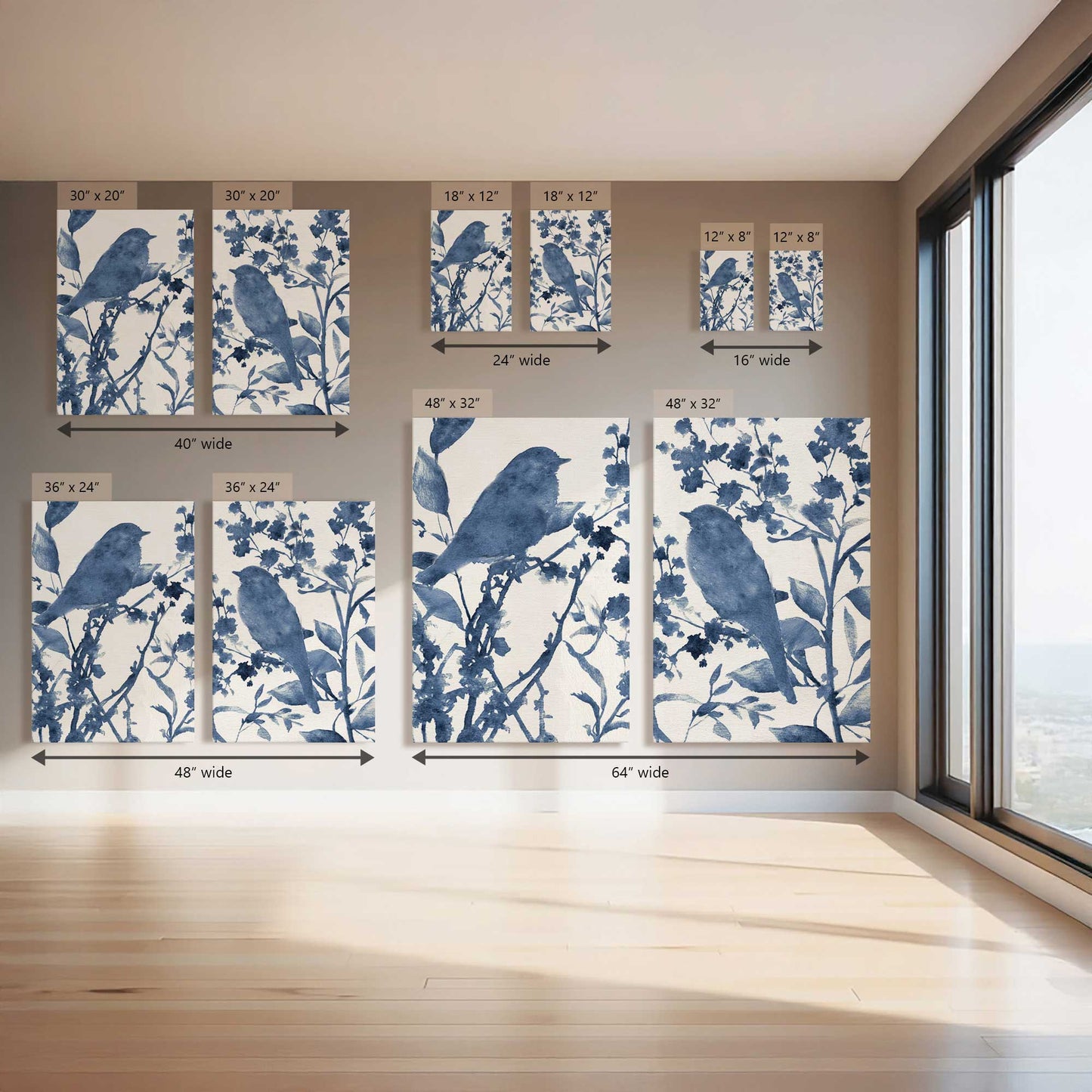 Moody Blue Bird, Set of 2 Canvas Prints