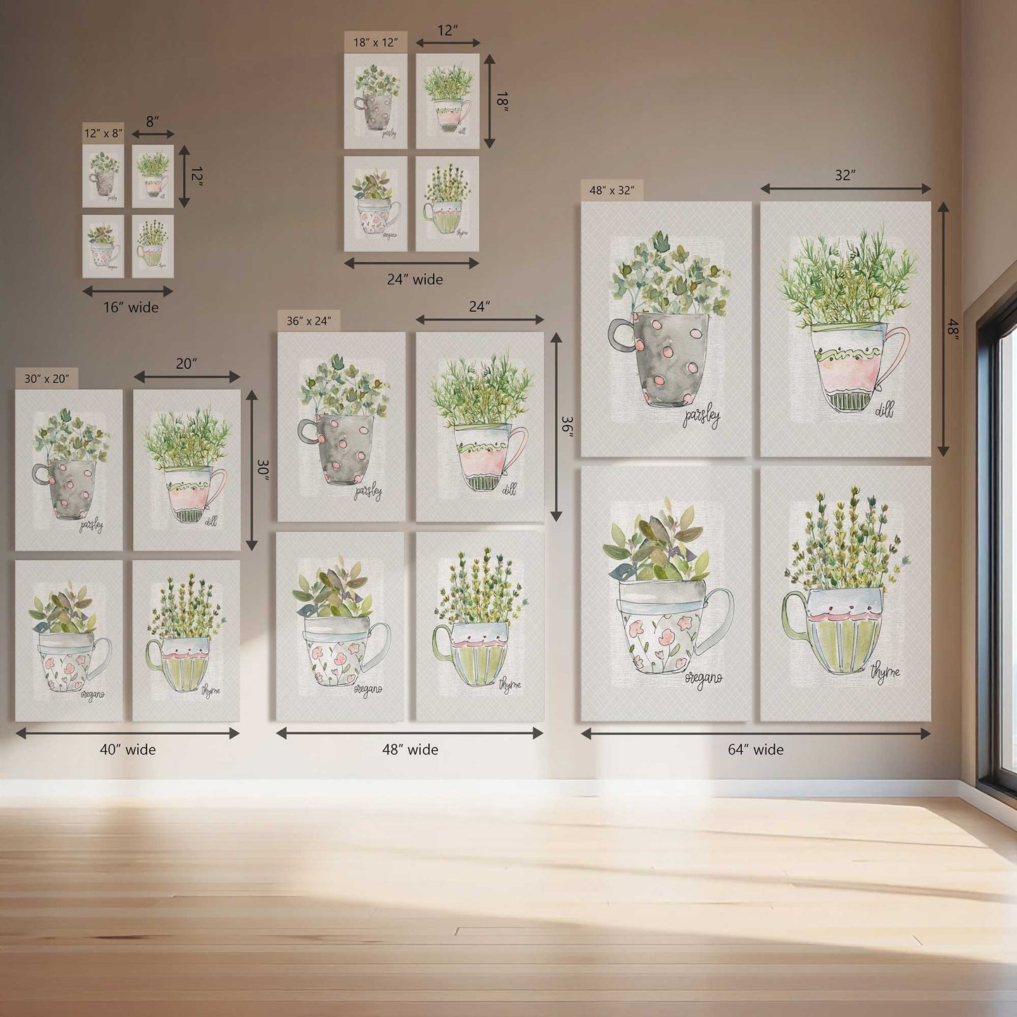 Happy Herbs, Set of 4 Canvas Prints