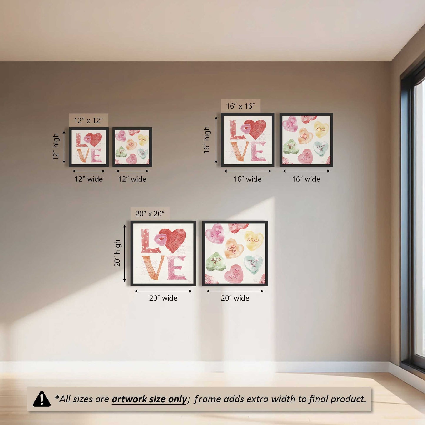 Candy Heart Crush Canvas Print, Set of 2