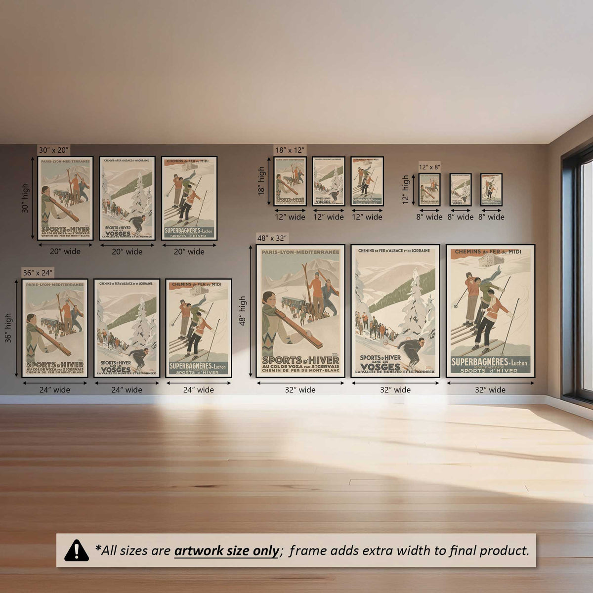 All Aboard for Snow, Set of 3 Canvas Prints