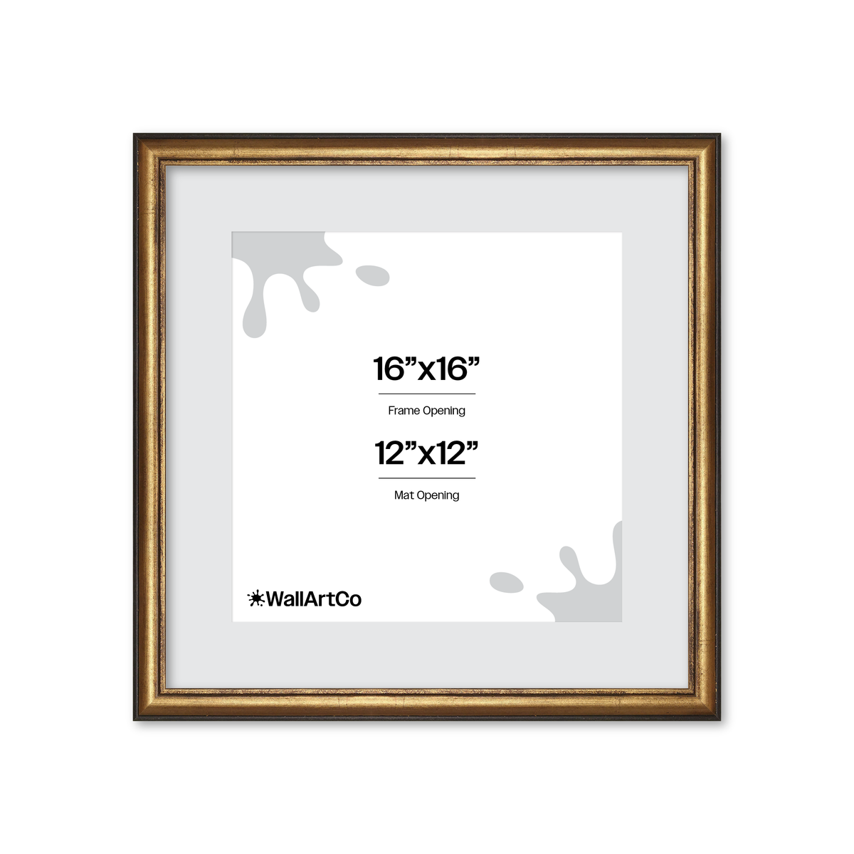 16" x 16" The Backbone Black and Gold Picture Frame - Wide Mat