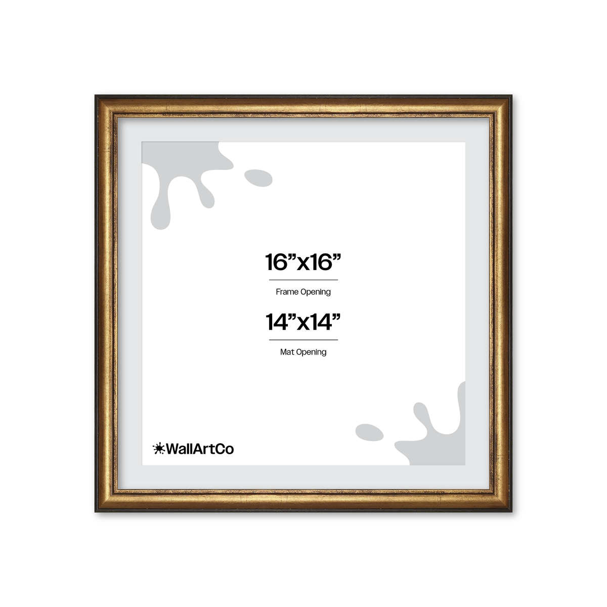 16" x 16" The Backbone Black and Gold Picture Frame - Narrow Mat