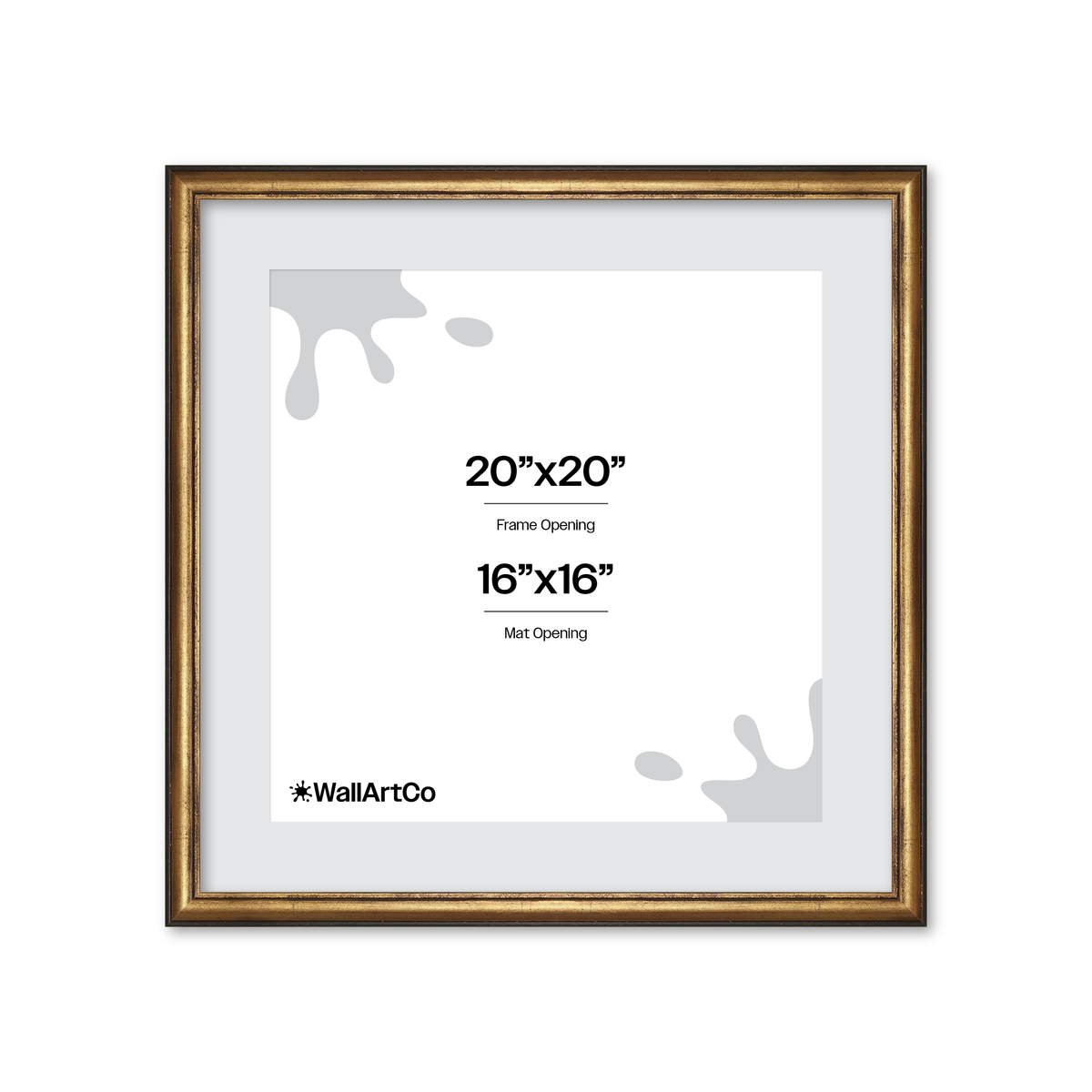 20" x 20" The Backbone Black and Gold Picture Frame - Narrow Mat