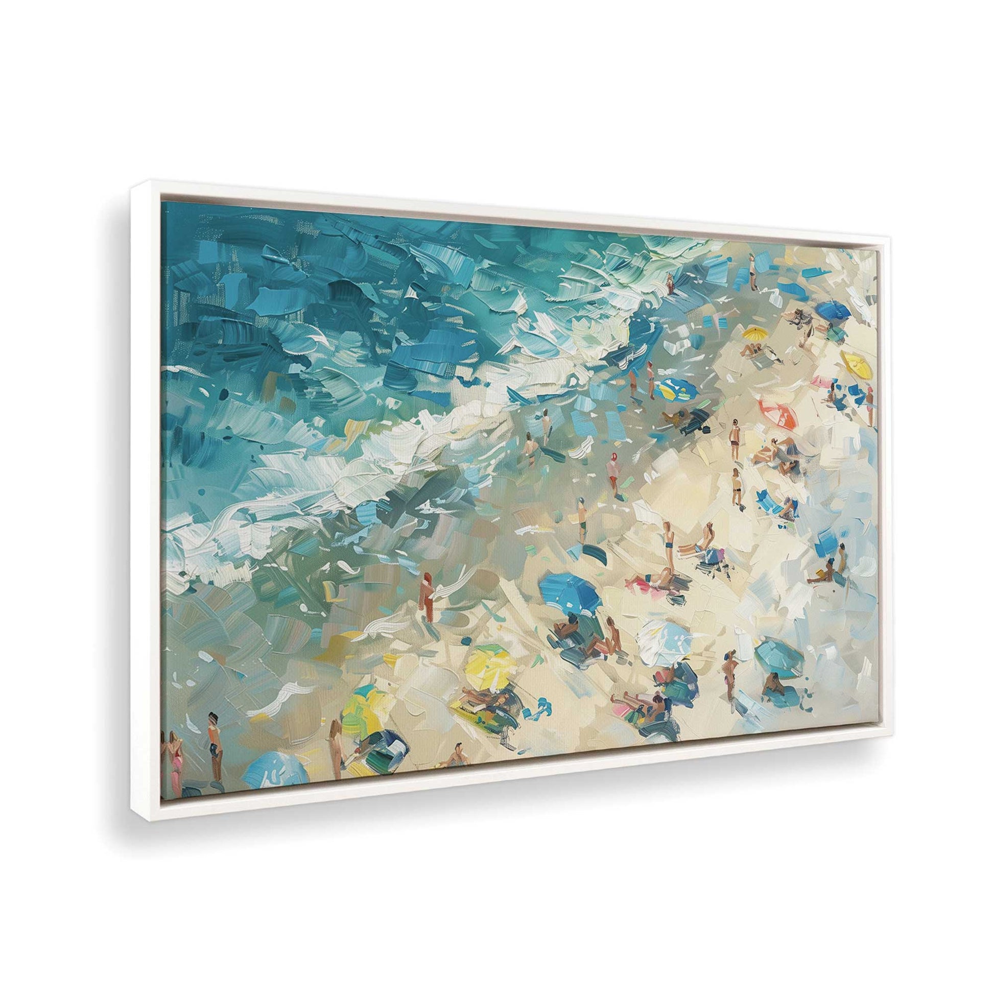 [Color:Opaque White],[shape:rectangle], Picture of art in a White frame at an angle