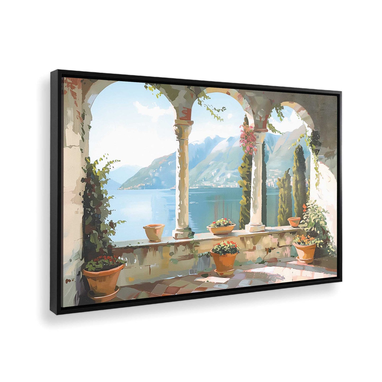 [Color:Satin Black],[shape:rectangle], Picture of art in a Satin Black frame at an angle