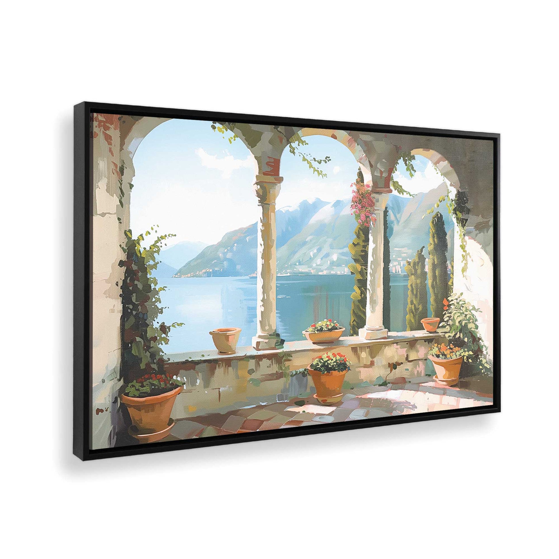 [Color:Satin Black],[shape:rectangle], Picture of art in a Satin Black frame at an angle