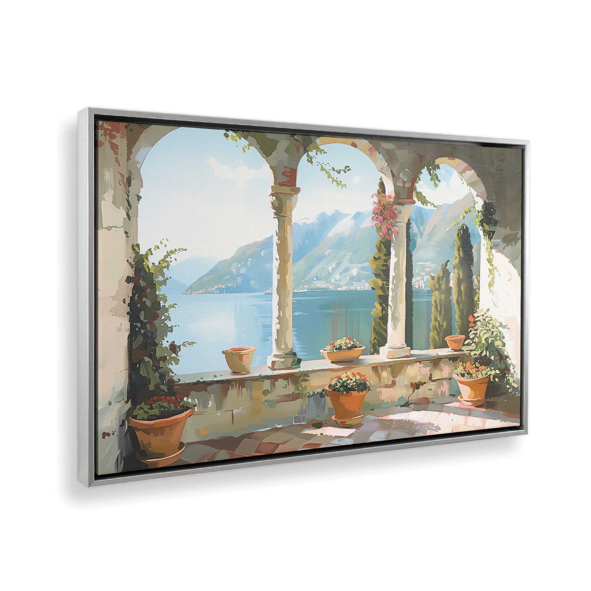 [Color:Polished Chrome],[shape:rectangle], Picture of art in a Polished Chrome frame at an angle