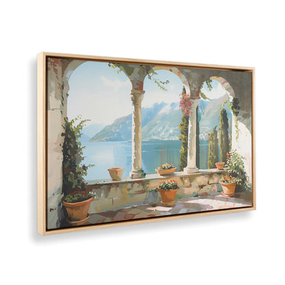 [Color:American Maple],[shape:rectangle], Picture of art in a American Maple frame at an angle