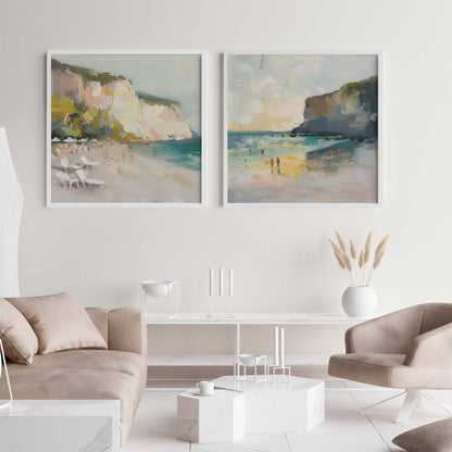 Calm Cliffside Coast Pair Art Print, Set of 2