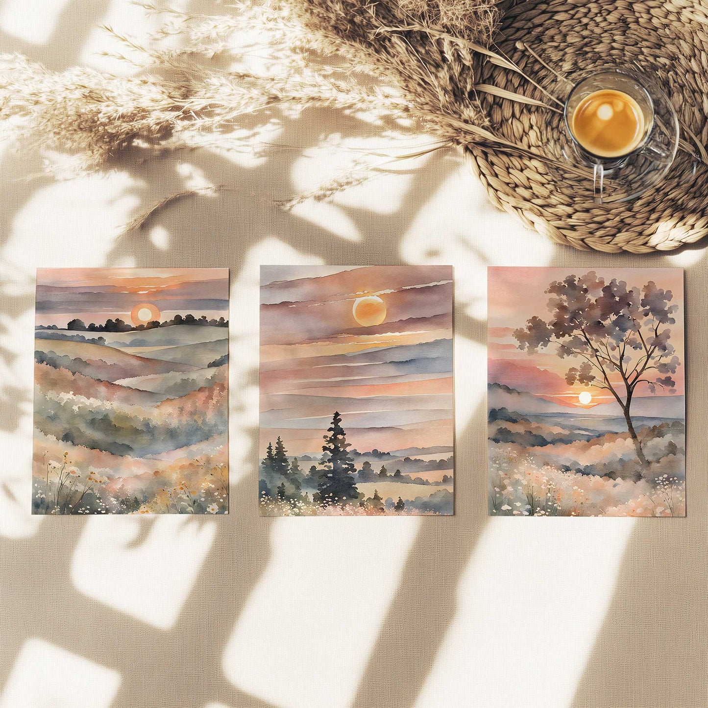 Dreamy Pastel Landscape Art Print, Set of 3