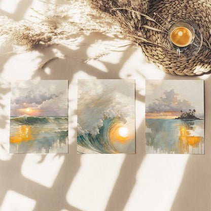 Sunset Waves Art Print, Set of 3