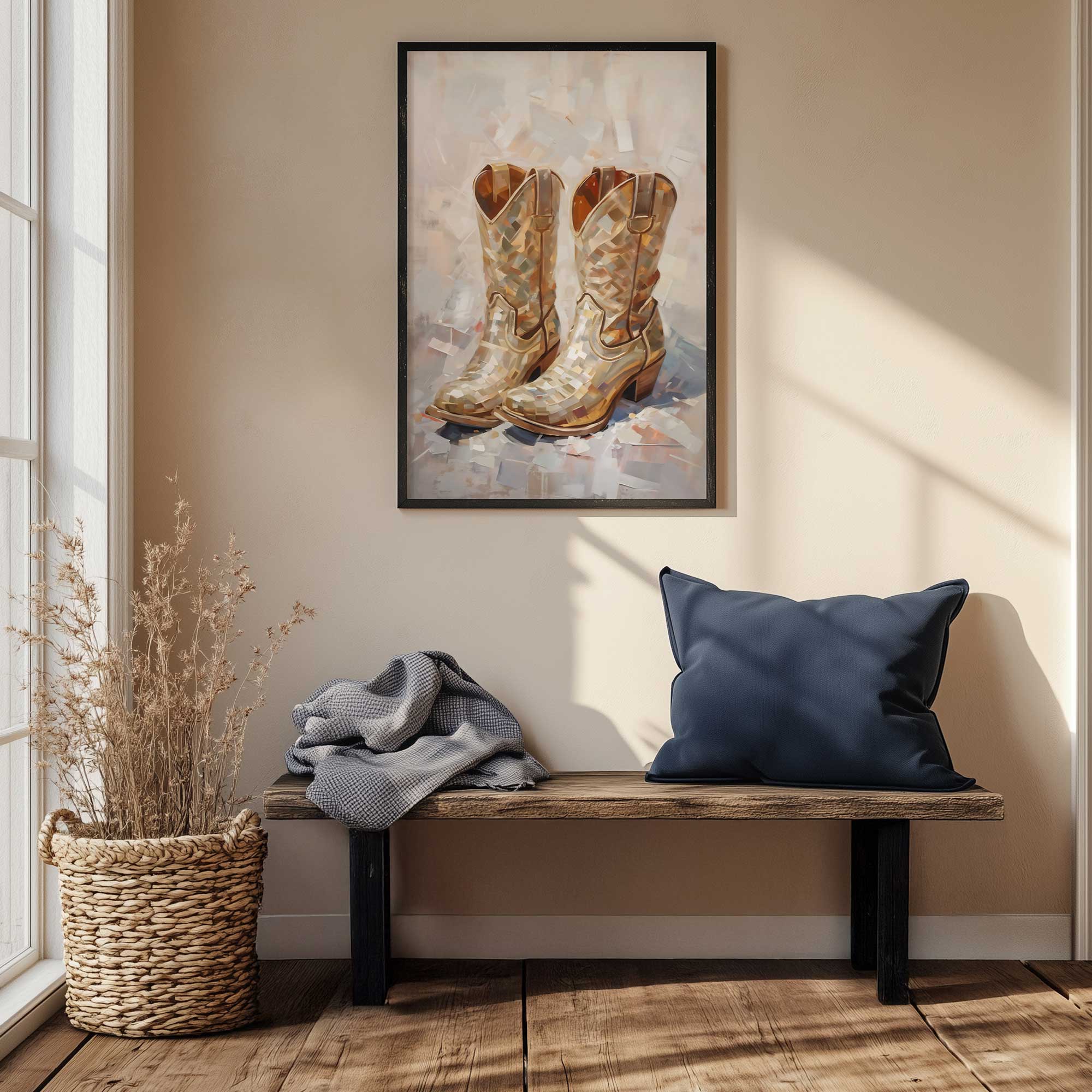 brown cowboy boots art print