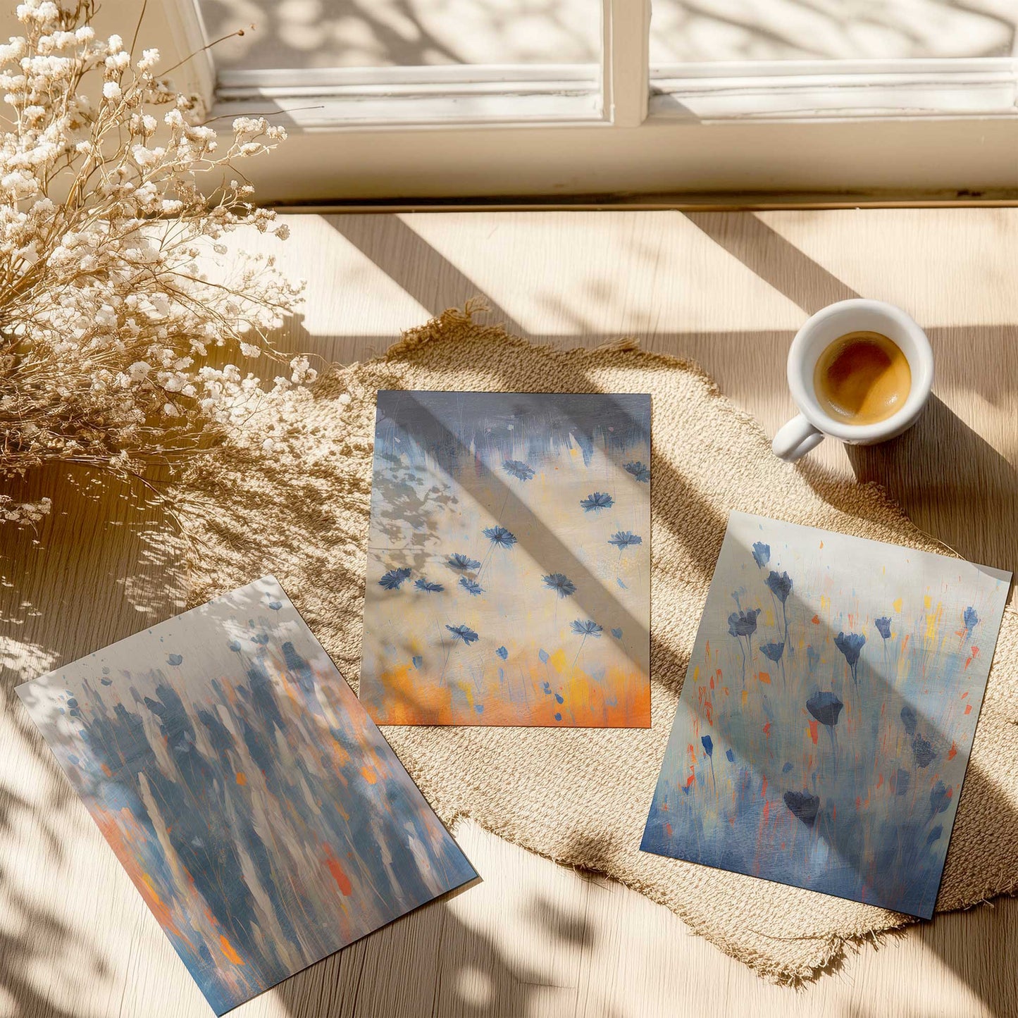 Blue Blooms Rising Set of 3 Art Prints