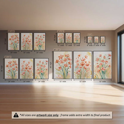 Peachy Flower Party, Set of 3 Canvas Prints