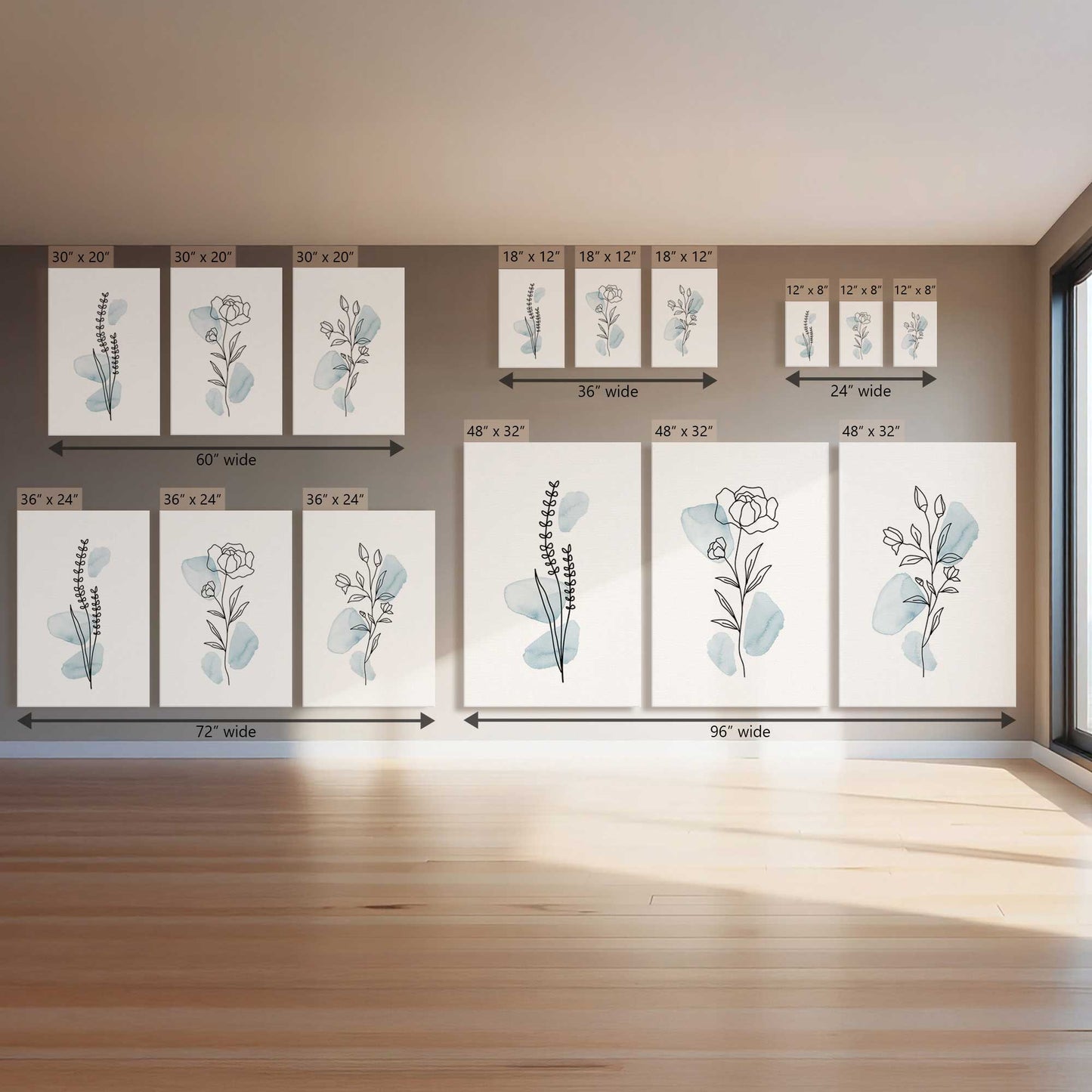 Breezy Plant Lines, Set of 3 Canvas Prints
