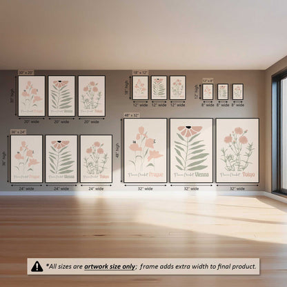 Pink Global Blooms, Set of 3 Canvas Prints