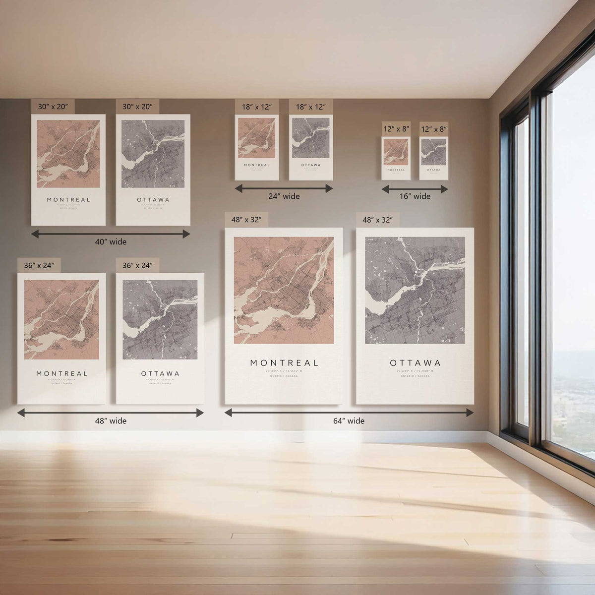 Ottawa & Montreal City Grids, Set of 2 Canvas Prints