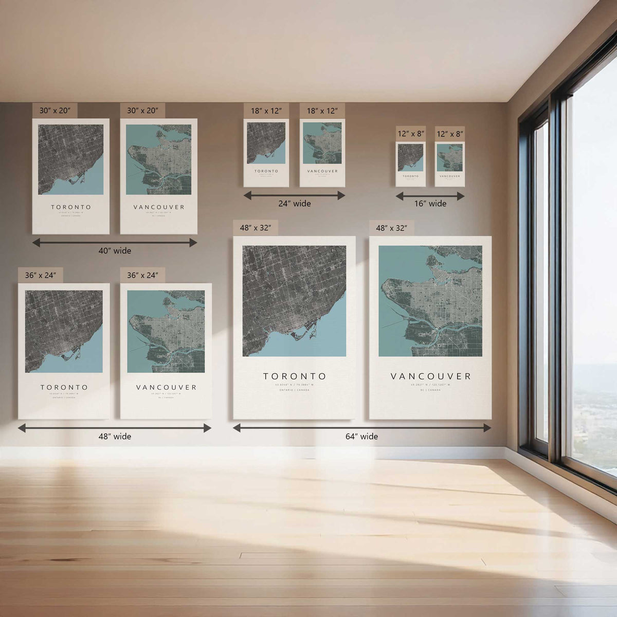 Vancouver & Toronto City Grids, Set of 2 Canvas Prints
