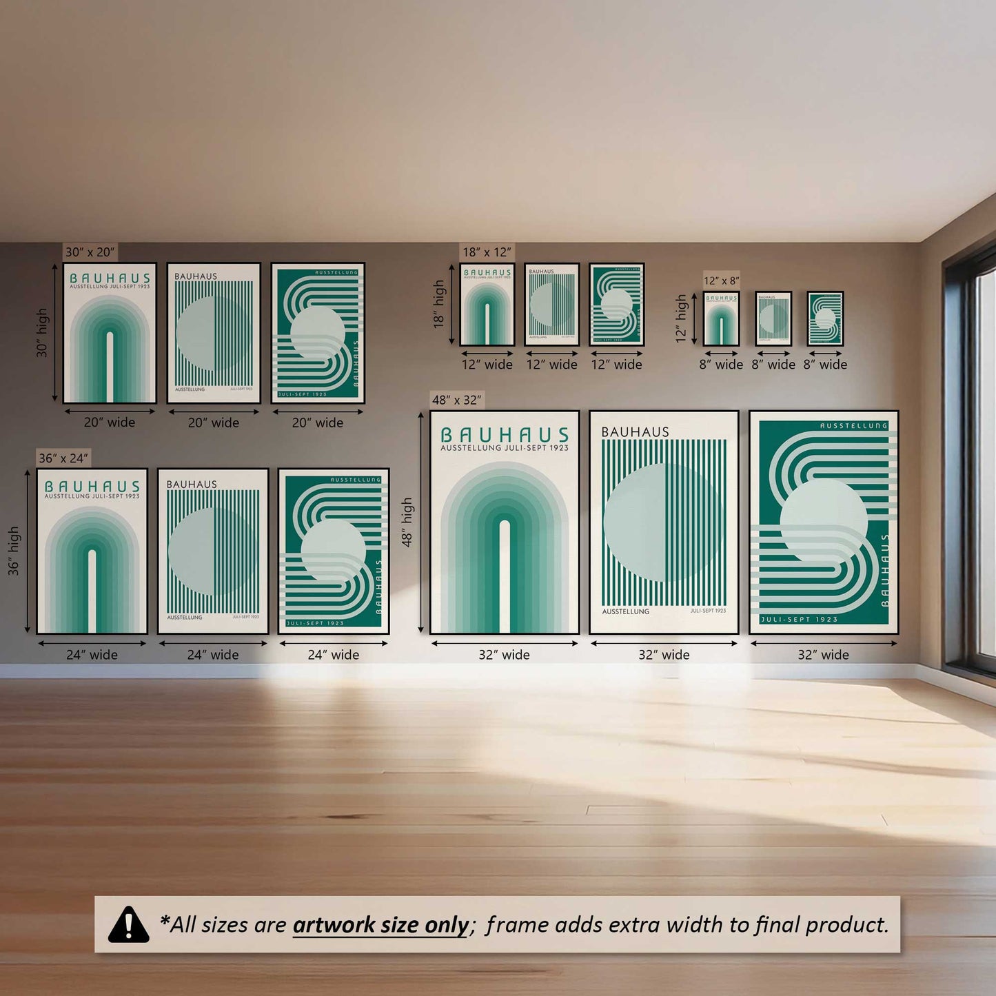 Green Bauhaus Trio, Set of 3 Canvas Prints