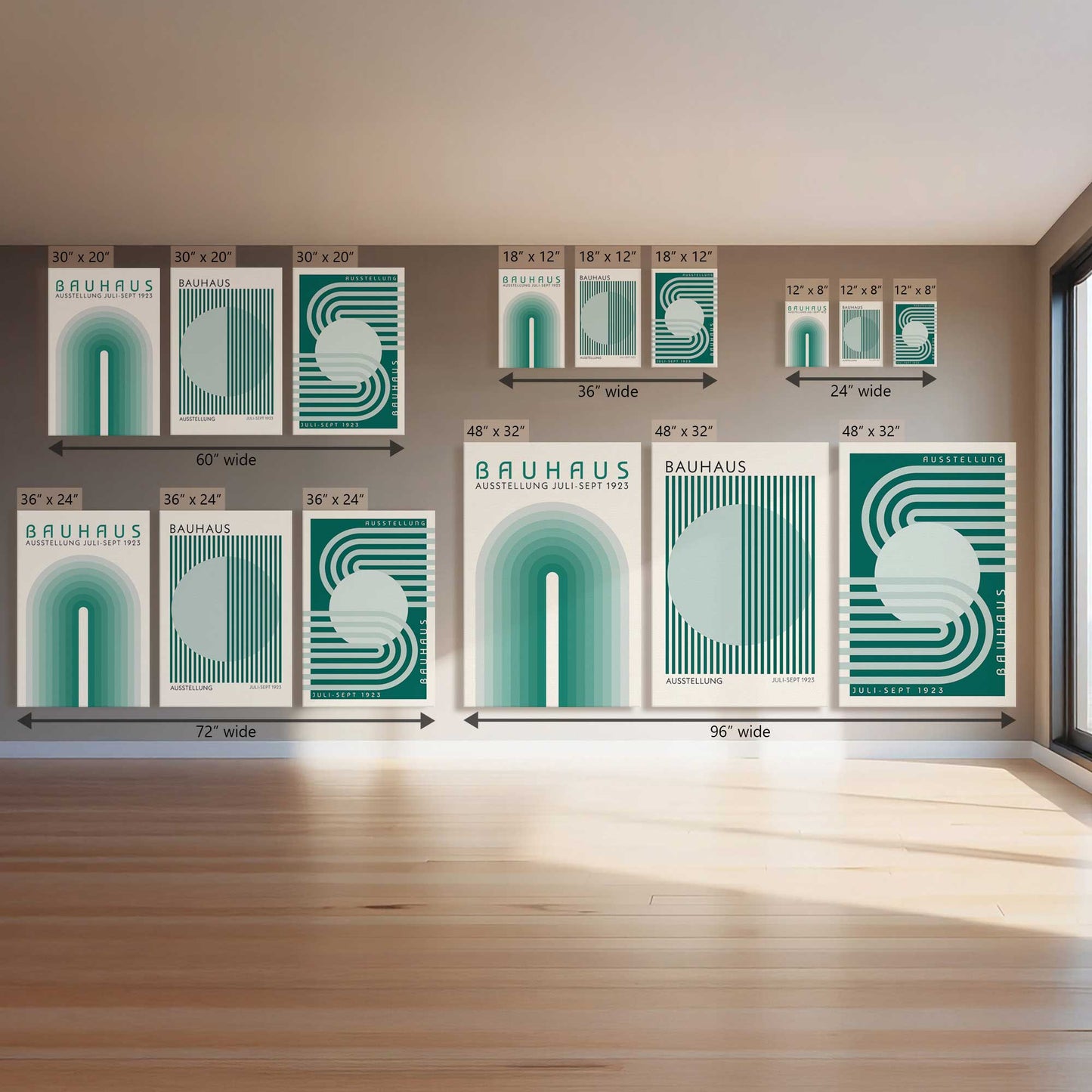 Green Bauhaus Trio, Set of 3 Canvas Prints