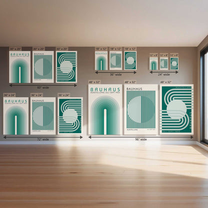 Green Bauhaus Trio, Set of 3 Canvas Prints