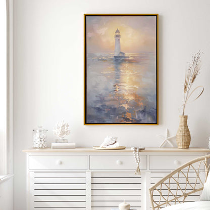 Foggy Sunset Lighthouse Canvas Print