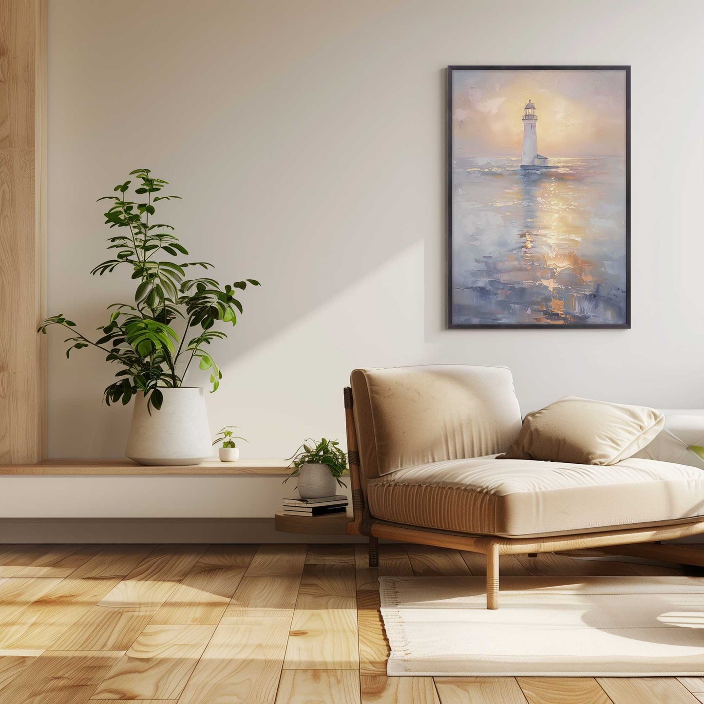 Foggy Sunset Lighthouse Art Print