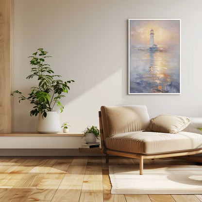 Foggy Sunset Lighthouse Art Print